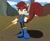 Size: 2400x1952 | Tagged: safe, artist:kitare, sally acorn, chipmunk, alternate universe, clouds, daytime, female, holding something, looking at viewer, pose, redesign, smile, smiling at viewer, solo, sword, weapon