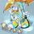 Size: 2000x2000 | Tagged: dead source, safe, artist:dizzpacito, silver the hedgehog, bird, duck, featured image, hand on own leg, holding something, hood, hood up, kneeling, looking down, mouth open, outdoors, rain, raincoat, silverbetes, solo, umbrella, water