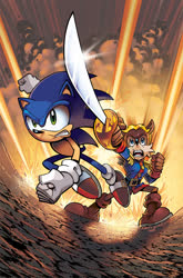 Size: 692x1050 | Tagged: safe, artist:james fry, artist:matt herms, artist:terry austin, antoine d'coolette, sonic the hedgehog, sonic the hedgehog 234 (archie), antoine's uniform, cover art, explosion