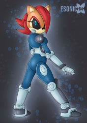 Size: 905x1280 | Tagged: safe, artist:esonic64, metal sally, sally acorn, black sclera, looking back, mecha sally, robian, roboticized