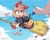 Size: 1435x1162 | Tagged: safe, artist:reemii69073764, amy rose, cat, alternate outfit, broom, clouds, crossover, daytime, female, flying, kiki's delivery service, literal animal, mouth open, open smile, seagull, smile, witch outfit