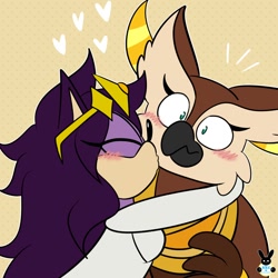 Size: 1000x1000 | Tagged: safe, artist:silverxcristal, longclaw, queen aleena, blushing, clawleena, crack shipping, kiss, kiss on cheek, lesbian, shipping