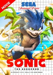 Size: 1000x1416 | Tagged: safe, artist:bosslogic, artist:raf grasetti, sonic the hedgehog, beta movie sonic, master system, orange brown checkerboard, palm tree, ring