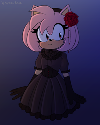 Size: 604x758 | Tagged: safe, artist:verocitea, amy rose, female, goth outfit, gradient background, solo