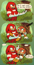 Size: 1600x3052 | Tagged: safe, artist:suzukiwee1357, knuckles the echidna, oc, oc:ember the echidna, echidna, boom style, dialogue