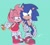 Size: 893x804 | Tagged: safe, artist:aspestose, amy rose, sonic the hedgehog, arm around shoulders, duo, hand on hip, looking away, looking offscreen, no pupils, ring, simple background, smirk