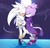 Size: 1280x1237 | Tagged: safe, artist:zyfetaliazero, blaze the cat, silver the hedgehog, blaze's tailcoat, dancing, holding hands, moon, nighttime, shipping, silvaze, straight