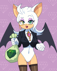 Size: 494x613 | Tagged: safe, artist:kempferzero, rouge the bat, chaos emerald, moneybag, monocle, spyro (series)