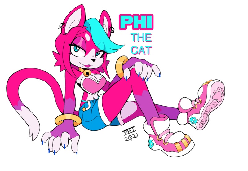 Size: 1975x1362 | Tagged: safe, artist:phi, oc, oc:phi the cat, cat, featured image, female, looking at viewer, one fang, solo, treads