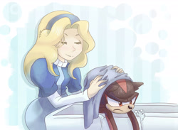 Size: 2644x1938 | Tagged: safe, artist:sillyaparrot, maria robotnik, shadow the hedgehog, bathing