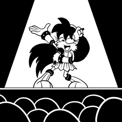 Size: 720x720 | Tagged: safe, artist:shadowwalk, mina mongoose, black and white, concert, singing, solo, stage, stage light