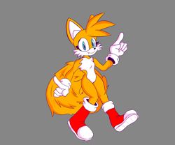 Size: 3000x2500 | Tagged: safe, miles "tails" prower, fox, blue eyes, boots, eyelashes, flying, gender swap, gloves, large ears, looking at viewer, one fang, pointing, red boots, socks, solo, spinning tails, white fur, white gloves, white socks, white tipped shoes, yellow fur