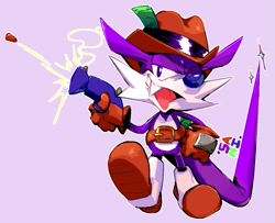 Size: 1257x1023 | Tagged: safe, artist:sanikink, nack the weasel, hand on hip, one fang, popgun, solo, wink