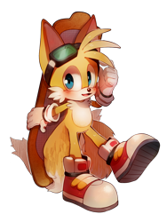 Size: 900x1200 | Tagged: safe, artist:hanybe, miles "tails" prower, 2014, blue eyes, blushing, cute, dawww, extreme gear, goggles, looking at viewer, mouth open, red shoes, simple background, solo, sonic riders, tailabetes, transparent background, two tails