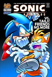 Size: 400x600 | Tagged: safe, artist:jim amash, artist:tracy yardley, miles "tails" prower, sonic the hedgehog, angry, clenched fists, clenched teeth, cover art, fangs, fighting pose, looking at viewer, sonic vs tails! friends no more, this will end in blood