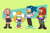 Size: 1200x800 | Tagged: safe, artist:stargravity, amy rose, knuckles the echidna, miles "tails" prower, sonic the hedgehog, alternate outfit, boots, clenched teeth, eyes closed, gay pride, gloves, hand on hip, lesbian pride, looking offscreen, nonbinary pride, pants, pride, shirt, skirt, smile, trans pride, two tails, white tipped shoes, wink