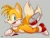 Size: 1190x895 | Tagged: suggestive, artist:dandi, artist:dandimango, miles "tails" prower, blue eyes, blushing, grey background, hand on cheek, happy, looking at viewer, mouth open, signature, simple background, smile, solo, two tails, underwear, yellow fur