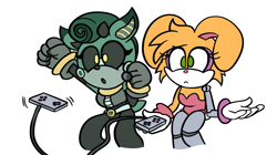 Size: 1058x592 | Tagged: source needed, safe, artist:sketch, bunnie rabbot, cassia the pronghorn, black sclera, controller, gaming