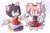 Size: 2210x1458 | Tagged: safe, artist:quark196, amy rose, honey the cat, cat, hedgehog, abstract background, duo, female, mouth open, open smile, outfit swap, smile