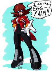 Size: 840x1120 | Tagged: safe, artist:rcase, robotnik, dialogue, gender swap, solo