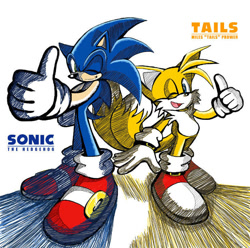 Size: 732x726 | Tagged: safe, artist:darkspeeds, miles "tails" prower, sonic the hedgehog, thumbs up