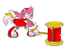 Size: 1100x825 | Tagged: safe, artist:kojiro-brushard, amy rose, amy's halterneck dress, piko piko hammer, uekawa style, were form, werehog