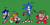Size: 1328x674 | Tagged: safe, miles "tails" prower, sonic the hedgehog, oc, oc:ironic the hedgehog, oc:nails the fox, character name, green background, grin, hand on hip, looking at viewer, mouth open, open smile, quartet, shrugging, simple background, smile, smiling at viewer