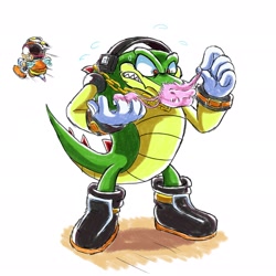 Size: 2048x2048 | Tagged: safe, artist:bandanabird, charmy bee, vector the crocodile, bubblegum