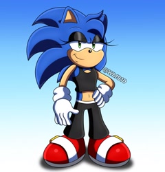 Size: 1943x2026 | Tagged: safe, artist:wbf910, sonic the hedgehog, gender swap, solo