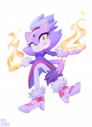 Size: 1474x2048 | Tagged: safe, artist:aruurara, blaze the cat, blaze's tailcoat, fire, solo