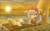 Size: 3098x1936 | Tagged: safe, artist:brodogz, perci the bandicoot, artist logo, artist name, bandicoot, beach, english text, female, lying down, ocean, outdoors, smile, solo, sun, sunlight, sunset, water