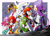 Size: 2256x1606 | Tagged: safe, artist:finikart, charmy bee, espio the chameleon, julie-su, knuckles the echidna, mighty the armadillo, ray the flying squirrel, saffron bee, vector the crocodile, bee, crocodile, echidna, flying squirrel, squirrel, chameleon, dancing, dialogue, english text, featured image, female, happy, male, musical notes, speech bubble