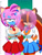 Size: 1227x1600 | Tagged: safe, artist:kojiro-brushard, amy rose, sticks the badger, amy is not amused, bubblegum, busty amy, busty sticks, duo, schoolgirl outfit, unamused