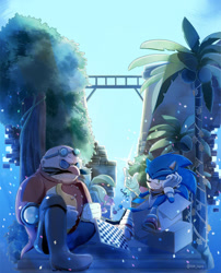 Size: 827x1024 | Tagged: safe, artist:noe_0401, robotnik, sonic the hedgehog, chessboard, scarf, snow