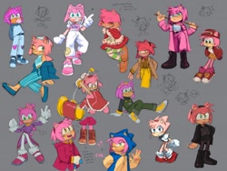 Size: 2048x1536 | Tagged: safe, artist:bl00doodle, amy rose, blaze's tailcoat, bubblegum, kigurumi, outfit swap, piko piko hammer, pole on shoulders, sarashi, sketch page