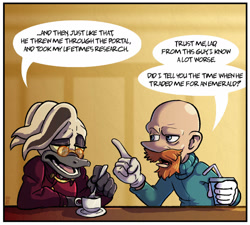 Size: 1600x1442 | Tagged: safe, artist:eggmanfan91, dr. starline, snively robotnik, coffee, dialogue