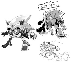 Size: 753x650 | Tagged: safe, artist:jonathan kim, robotnik, sonic the hedgehog, crossover, dialogue, gurren lagann, mecha