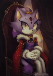 Size: 1860x2631 | Tagged: safe, artist:spacecolonie, blaze the cat, crown, looking at viewer, sitting, solo