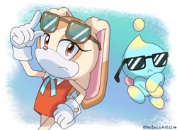 Size: 1080x790 | Tagged: safe, artist:bebeiaarts14, cheese (chao), cream the rabbit, sunglasses