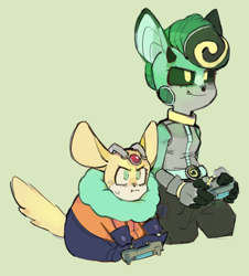 Size: 800x884 | Tagged: safe, artist:igucci, cassia the pronghorn, thunderbolt the chinchilla, duo, featured image, gaming, ps4 controller
