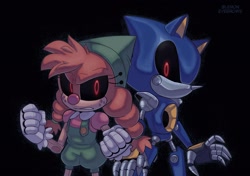 Size: 2048x1444 | Tagged: safe, artist:lemon eyebrows, belle the tinkerer, metal sonic, black sclera