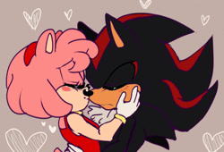 Size: 1280x871 | Tagged: safe, artist:lilredgummie, amy rose, shadow the hedgehog, amy x shadow, blushing, kiss, shipping, straight