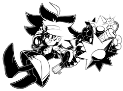 Size: 1219x909 | Tagged: safe, artist:instantsonic, oc, oc:eggette, dynamite, featured image, glasses, monochrome, signature, weapon, white background