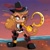 Size: 1000x1000 | Tagged: safe, artist:kitare, oc, oc:hooks the monkey, monkey, beach, boots, hat, lidded eyes, oc only, ocean, outdoors, partially roboticized, smile, solo, sunset, water, weapon