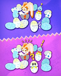 Size: 1440x1800 | Tagged: safe, sonic twitter, cheese (chao), cream the rabbit, chao egg, easter, egg painting, hatching, neutral chao, paintbrush