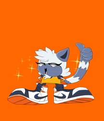 Size: 1900x2200 | Tagged: safe, artist:karlarts1, tangle the lemur, air jordan, tail hand, tangle's running suit, thumbs up