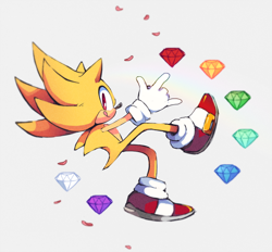 Size: 900x834 | Tagged: safe, artist:_motobug, sonic the hedgehog, super sonic, chaos emerald, featured image, looking back, super form