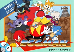 Size: 2000x1397 | Tagged: safe, artist:drstarline, dr. starline, knuckles the echidna, miles "tails" prower, mimic the octopus, moto bug, robotnik, sonic the hedgehog, zavok, 30 days sonic, cover art, mega man