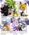 Size: 2512x3000 | Tagged: safe, artist:drstarline, blaze the cat, maw the thylacine, shadow the hedgehog, surge the tenrec, tails doll, tangle the lemur, blazangle, blaze's tailcoat, lesbian, meme, selfie, shipping, six fanarts, tail hand, tanglaze, v sign