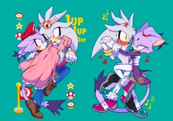 Size: 1440x1007 | Tagged: safe, artist:3mia_hadi3, blaze the cat, silver the hedgehog, cosplay, duo, mario, princess peach, shipping, silvaze, straight